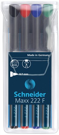 Alkoholos marker készlet, OHP, 0,7 mm, SCHNEIDER Maxx 222 F, 4 különböző szín