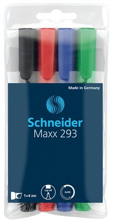 Tábla- és flipchart marker készlet, 2-5 mm, vágott, SCHNEIDER Maxx 293, 4 különböző szín
