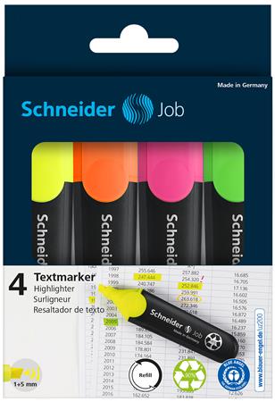 Szövegkiemelő készlet, 1-5 mm, SCHNEIDER Job 150, 4 különböző szín