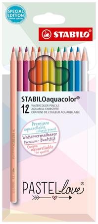 Akvarell ceruza készlet, STABILO Aquacolor Pastellove, 12 különböző szín