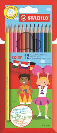 Színes ceruza készlet, hatszögletű, STABILO Color, 12 különböző szín