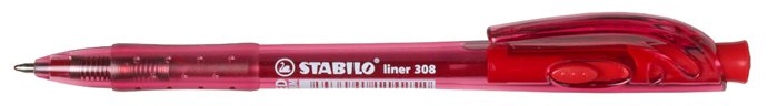 Golyóstoll, 0,38 mm, nyomógombos, STABILO Liner 308, piros