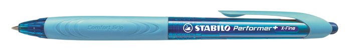 Golyóstoll, 0,35 mm, nyomógombos, kék tolltest, STABILO Performer+, kék