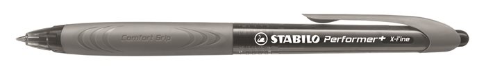 Golyóstoll, 0,35 mm, nyomógombos, szürke tolltest, STABILO Performer+, fekete