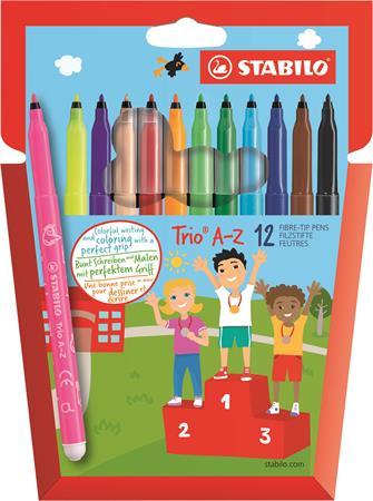Filctoll készlet, 0,7 mm, STABILO Trio A-Z, 12 különböző szín
