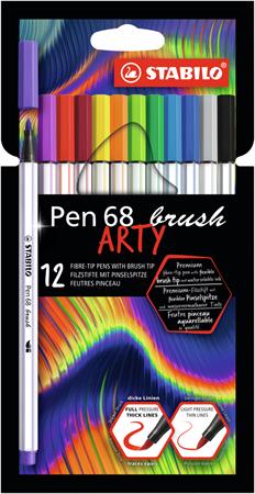 Ecsetirón készlet, STABILO Pen 68 brush ARTY, 12 különböző szín