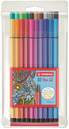 Rostirón készlet, 1 mm, STABILO Pen 68, 20 különböző szín