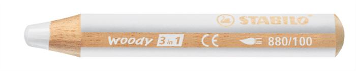 Színes ceruza, kerek, vastag, STABILO Woody 3 in 1, fehér