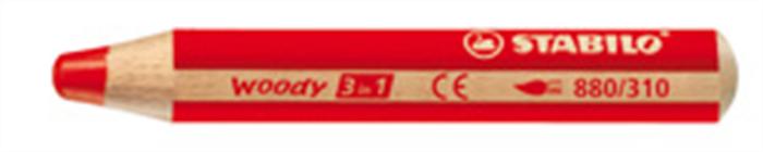 Színes ceruza, kerek, vastag, STABILO Woody 3 in 1, piros
