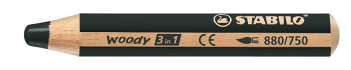 Színes ceruza, kerek, vastag, STABILO Woody 3 in 1, fekete