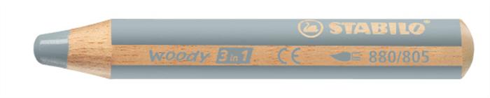 Színes ceruza, kerek, vastag, STABILO Woody 3 in 1, ezüst