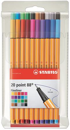 Tűfilc készlet, 0,4 mm, STABILO Point 88, 20 különböző szín