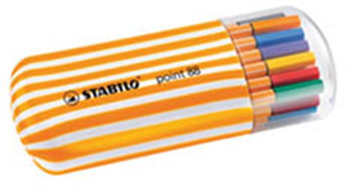 Tűfilc készlet, 0,4 mm, STABILO Point 88 Zebrui, 20 különböző szín