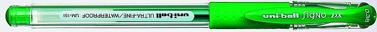 Zseléstoll, 0,25 mm, kupakos, UNI UM-151 Signo DX, zöld