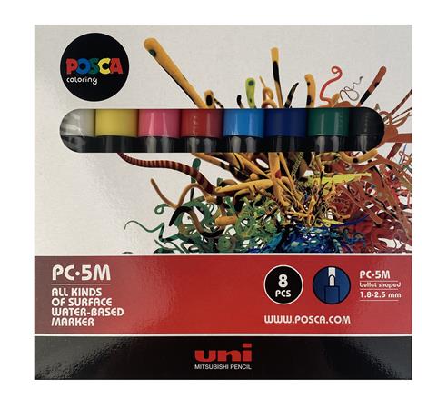 Dekormarker készlet, 1,8-2,5 mm, UNI Posca PC-5M, 8 különböző szín