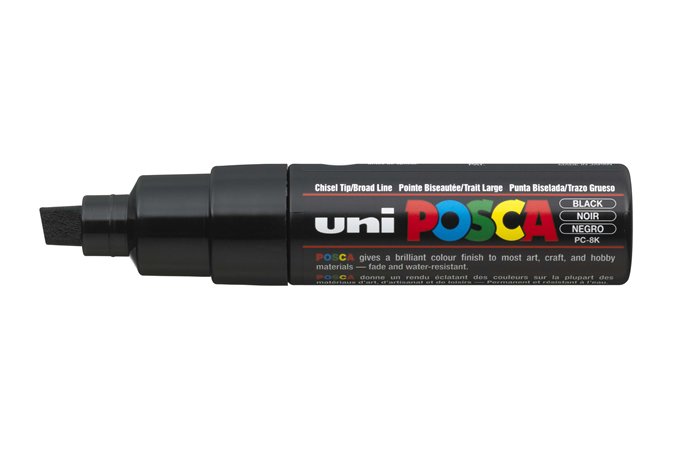 Dekormarker, 8 mm, vágott, UNI Posca PC-8K, fekete