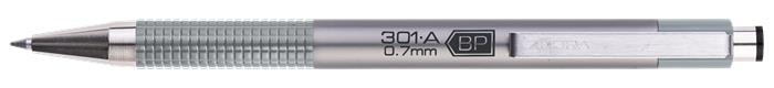 Golyóstoll, 0,24 mm, nyomógombos, ezüst tolltest, ZEBRA F-301 A, kék