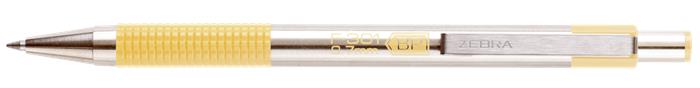 Golyóstoll, 0,24 mm, nyomógombos, rozsdamentes acél, pasztellsárga tolltest, ZEBRA F-301, kék
