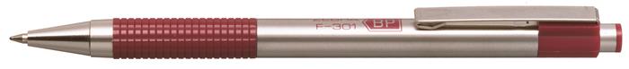 Golyóstoll, 0,24 mm, nyomógombos, rozsdamentes acél, bordó tolltest, ZEBRA F-301, kék