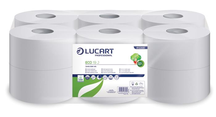 Toalettpapír, 2 rétegű, 120 m, 19 cm átmérő, LUCART, Eco, fehér
