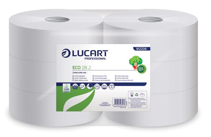 Toalettpapír, 2 rétegű, nagytekercses, 28 cm átmérő, LUCART, Eco 28 J, fehér