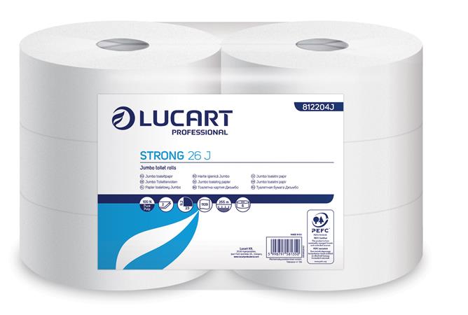 Toalettpapír, 2 rétegű, nagytekercses, 26 cm átmérő, LUCART, Strong, hófehér