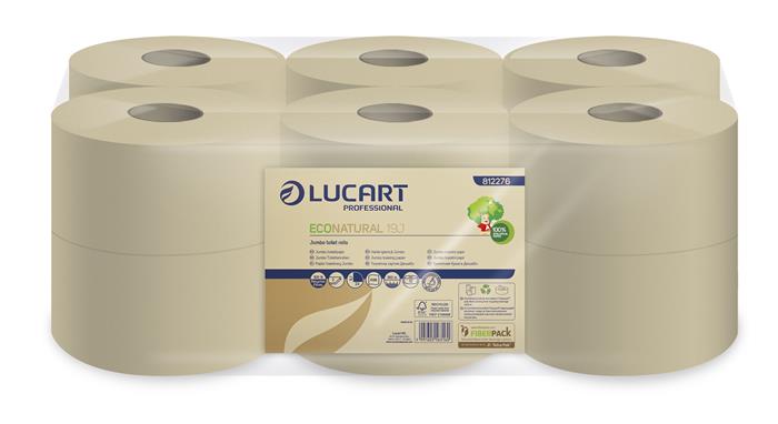 Toalettpapír, 2 rétegű, nagytekercses, 160 m, 19 cm átmérő, LUCART EcoNatural 19 J, havanna barna