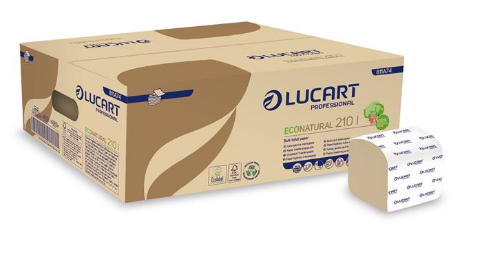 Toalettpapír, hajtogatott, 2 rétegű, 210 lap/csomag, LUCART EcoNatural, havanna barna