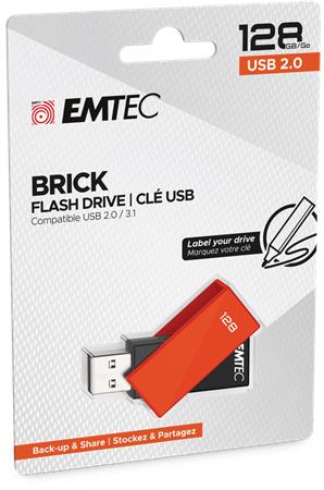 Pendrive, 128GB, USB 2.0, EMTEC C350 Brick, narancssárga