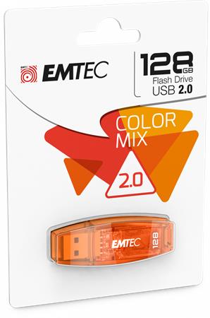 Pendrive, 128GB, USB 2.0, EMTEC C410 Color, narancssárga
