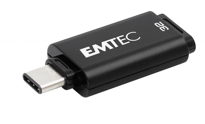 Pendrive, 32GB, USB-C 3.2, EMTEC D400 Type-C, fekete