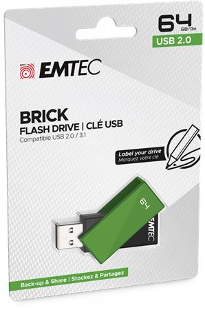Pendrive, 64GB, USB 2.0, EMTEC C350 Brick, zöld