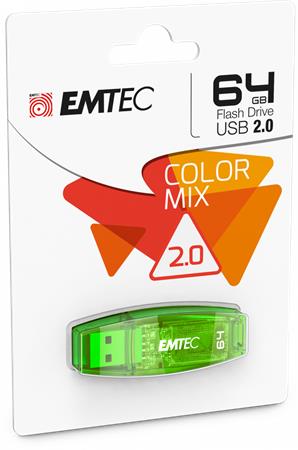 Pendrive, 64GB, USB 2.0, EMTEC C410 Color, zöld