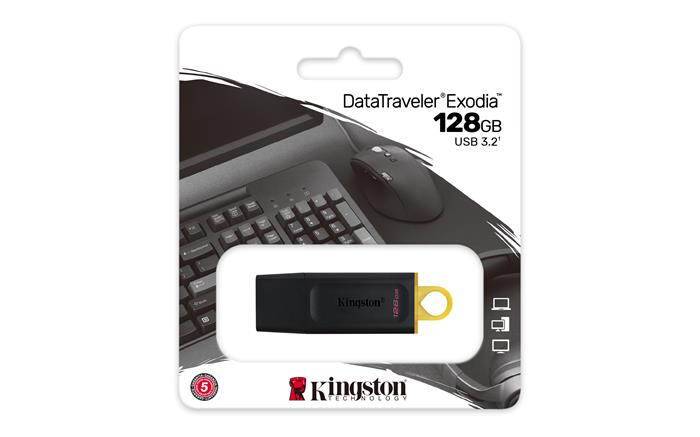 Pendrive, 128GB, USB 3.2, KINGSTON DataTraveler Exodia, fekete-sárga