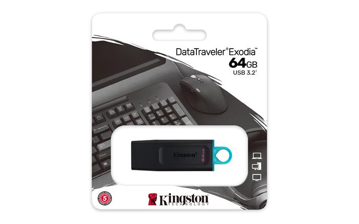 Pendrive, 64GB, USB 3.2, KINGSTON DataTraveler Exodia, fekete-kék