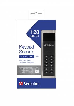 Pendrive, 128GB, USB 3.2, titkosítás, 160/130Mb/s, VERBATIM Keypad Secure