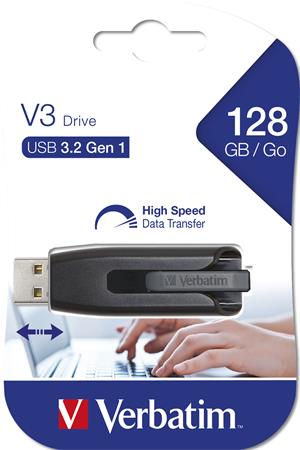 Pendrive, 128GB, USB 3.2, 80/25 MB/s, VERBATIM V3, fekete-szürke