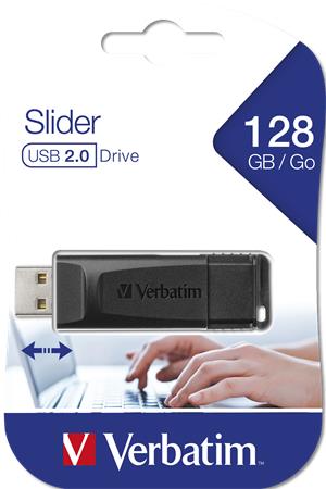 Pendrive, 128GB, USB 2.0, VERBATIM Slider, fekete