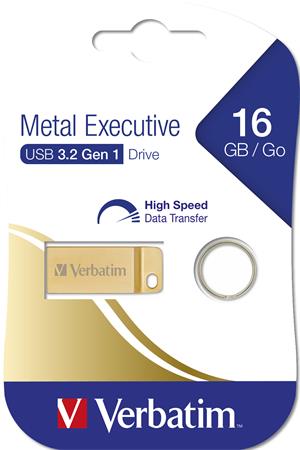 Pendrive, 16GB, USB 3.2, VERBATIM Executive Metal arany