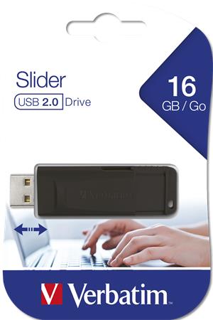 Pendrive, 16GB, USB 2.0, VERBATIM Slider, fekete