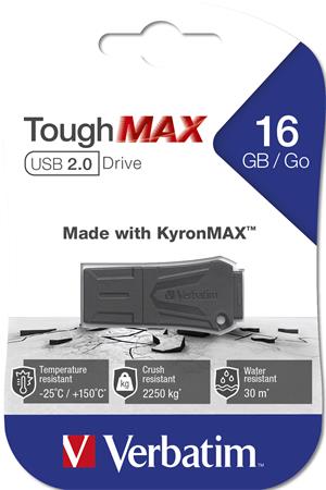 Pendrive, 16GB, USB 2.0, extra ellenálló, VERBATIM ToughMAX, fekete