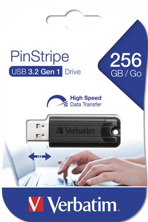 Pendrive, 256GB, USB 3.2, VERBATIM Pinstripe, fekete