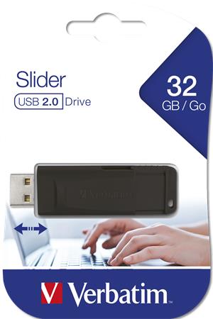 Pendrive, 32GB, USB 2.0, VERBATIM Slider, fekete