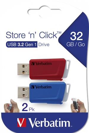 Pendrive, 2 x 32GB, USB 3.2, 80/25MB/sec, VERBATIM Store n Click, piros, kék