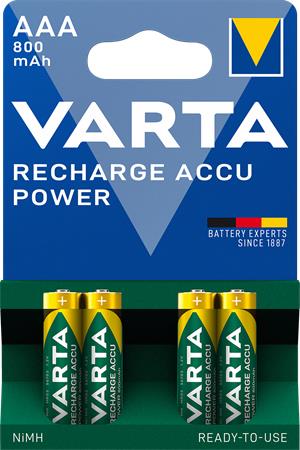 Tölthető elem, AAA mikro, 4x800 mAh, előtöltött, VARTA Power