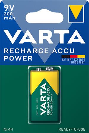 Tölthető elem, 9V, 1x200 mAh, előtöltött, VARTA Power
