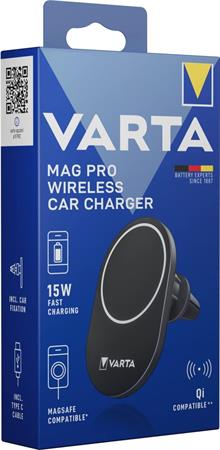 Autós tartó és töltő, Qi/USB-C PD, 15W, VARTA Mag Pro