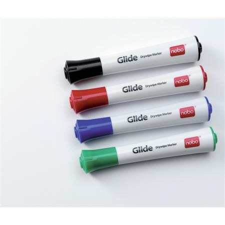 Tábla- és flipchart marker, 3 mm, kúpos, NOBO Glide, 4 különböző szín