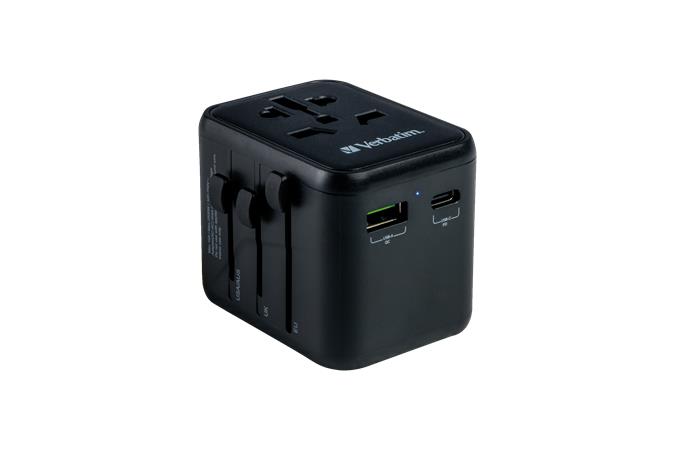 Utazó adapter, univerzális, USB-A(QC 3.0)/USB-C(PD20W)2xUSB, VERBATIM UTA-02