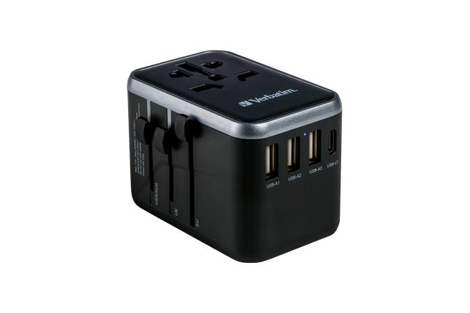 Utazó adapter, univerzális, USB-A(QC 3.0)/USB-C(PD61W)2xUSB, VERBATIM UTA-04